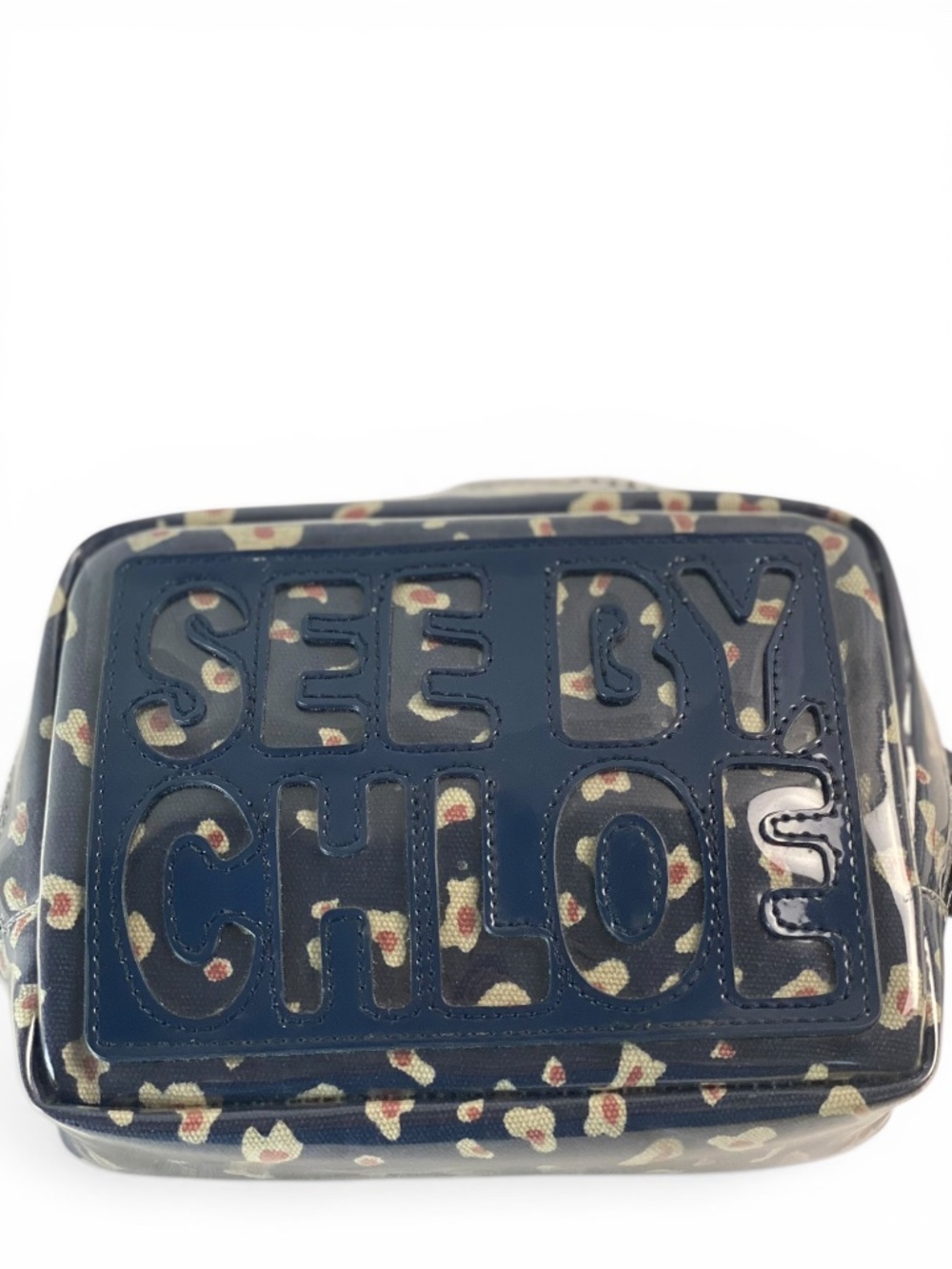See by Chloe Cosmetic Pouch Clutch Bag Navy Blue Abstract Leopard Print PVC - Picture 9 of 10